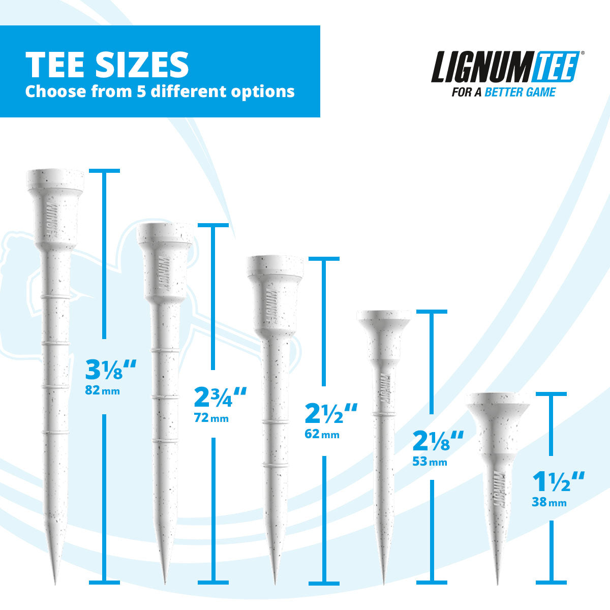 Lignum Tee - Sports Golf Tees - 72mm / 2.75" - White - 12pcs/bag