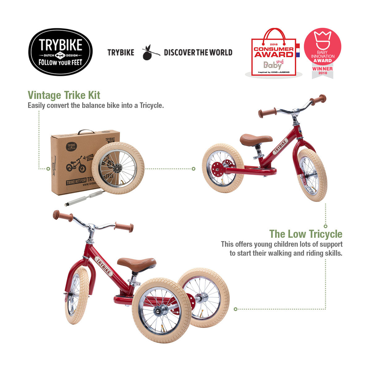 Trybike Steel 2 in 1 Balance Bike w Optional Trike Kit ZEITBIKE